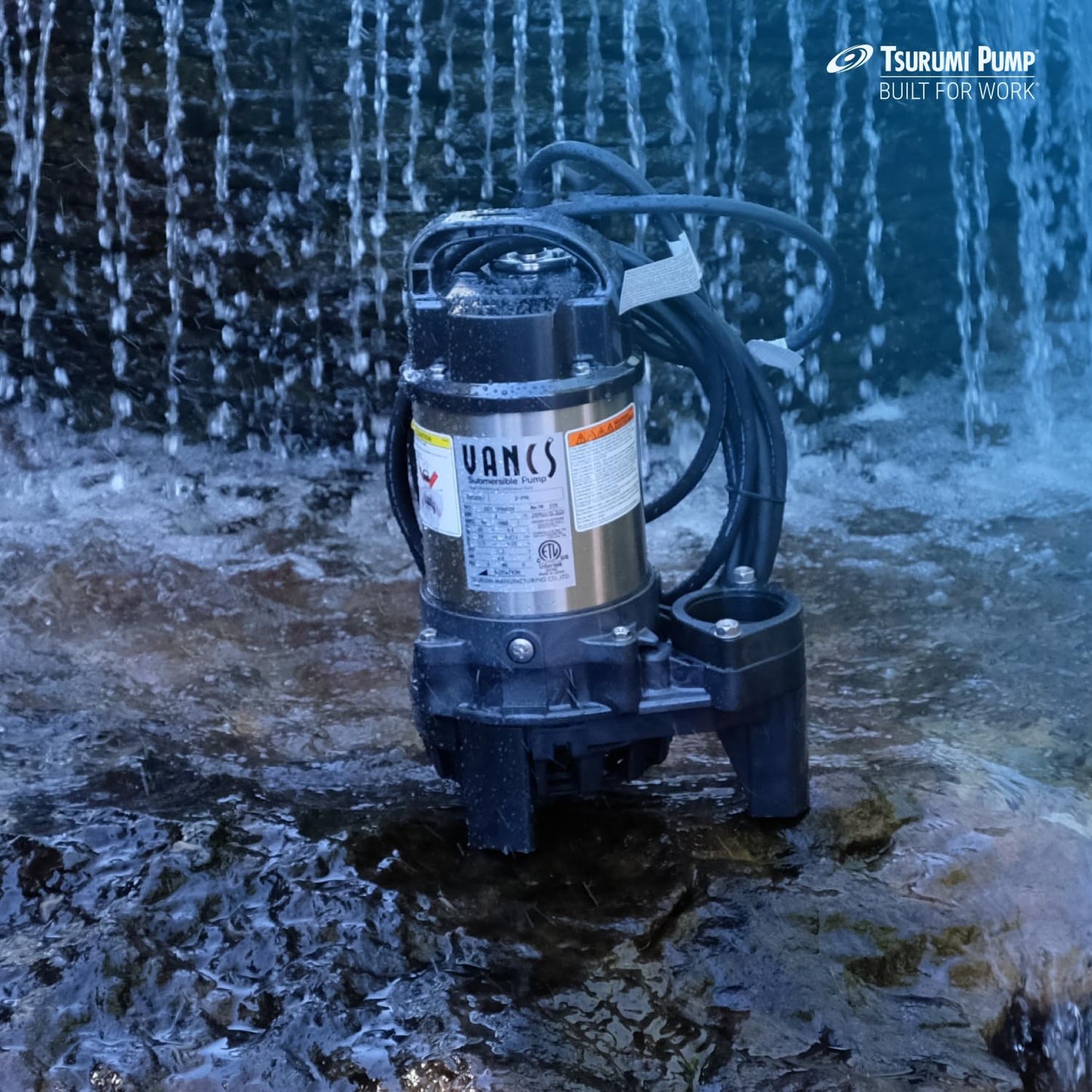 Tsurumi Pump 3-PN | Submersible Pond Pump/Waterfall Pump | 1/3 HP, 115V, 2 in Discharge | Ideal Water Feature Pump for Ponds, Fountains, Waterfalls | 59 GPM / 3540 GPH