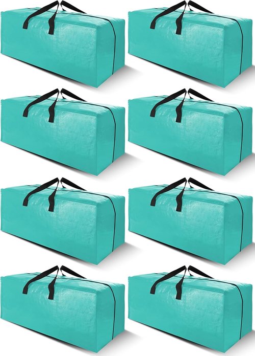 Cosy Family Extra Large Moving Bags - 8 Pack with Backpack Straps & Strong Zippers | 40 Gallon, Aquamarine