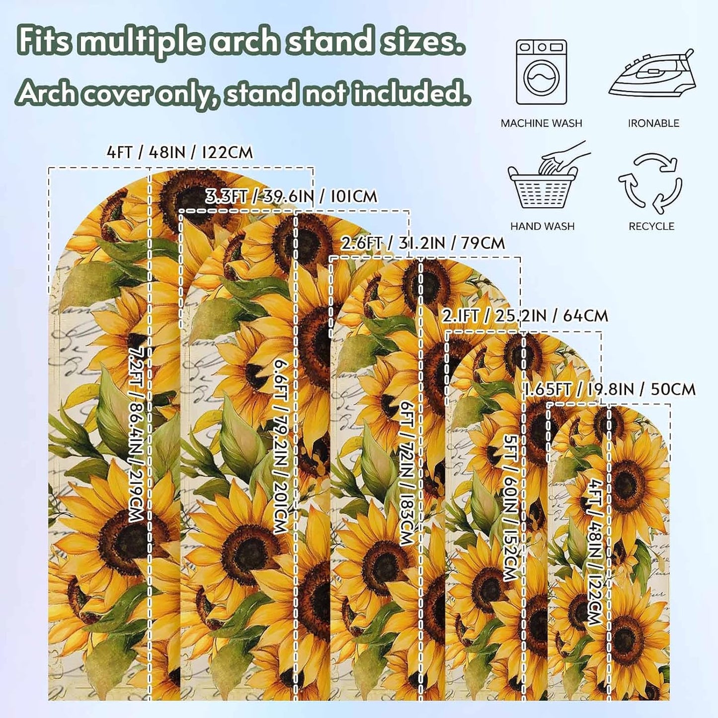 Jnbasdffb 7.2 Summer Sunflower Wedding Arch Cover, Stretchy Spandex Arch Backdrop Stand Covers FT, Oil Painting