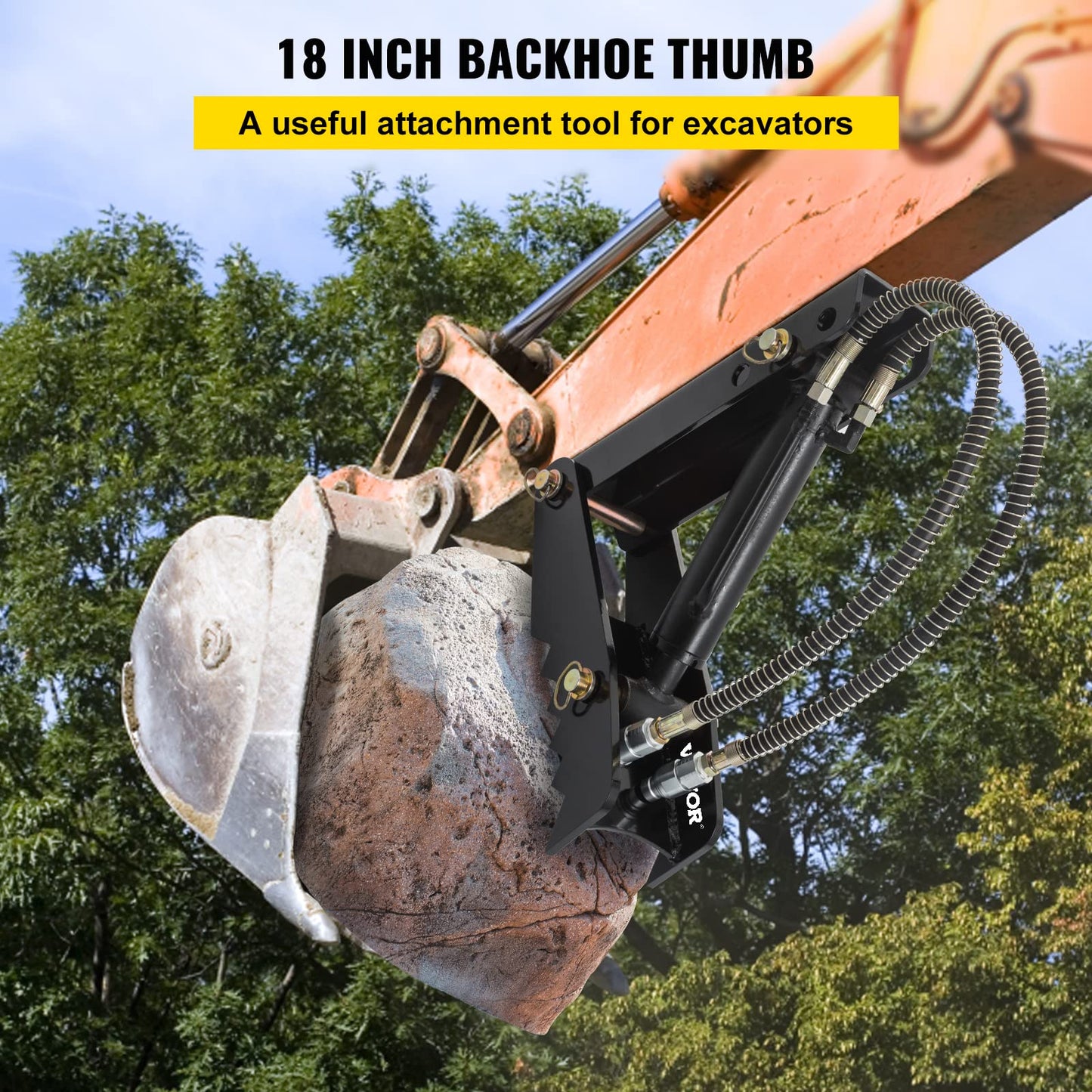 Vevor 18" Hydraulic Backhoe Thumb, 1/2" Thickness Heavy Duty Excavator Thumb, Black Steel Weld On Thumb Attachments with Hydraulic Cylinder, Mechanical Hydraulic Thumb for Backhoe/Excavator