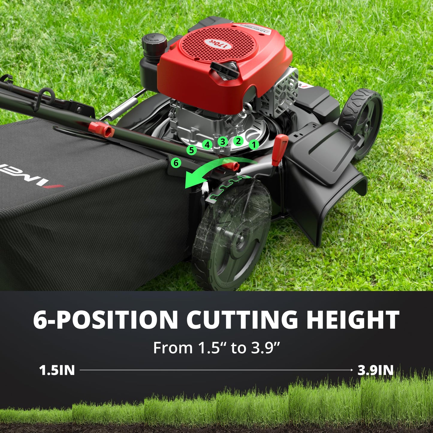 Amerisun 21" Self-Propelled Gas Lawn Mower, 170cc OHV Engine with Forced Air-Cooling, 3-in-1 System, Steel Deck, 6-Position Height Adjustment, Foldable Handle