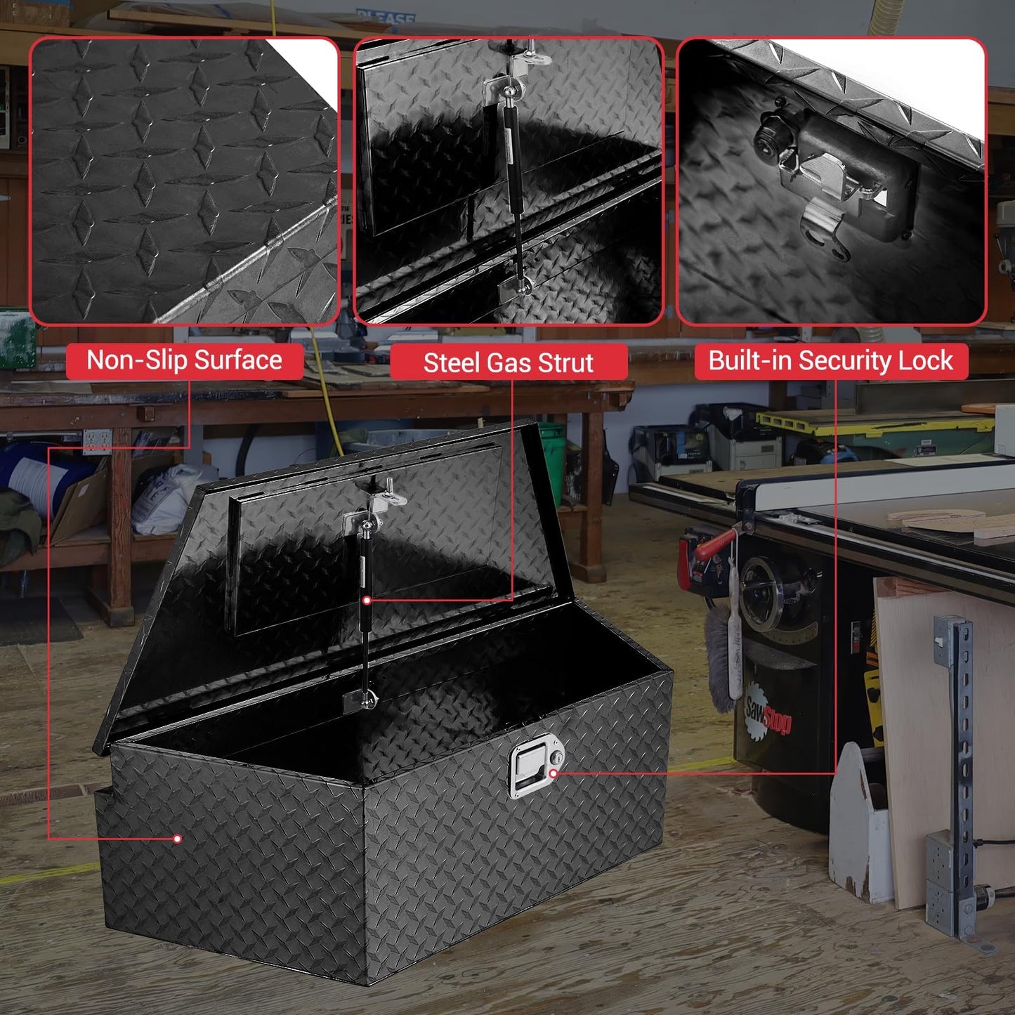 GarveeTech 39 in Trailer Tongue Boxes,Heavy Duty Aluminum Trailer Tool Box With Lock and Keys,Diamond Plate Storage Box,Waterproof Trailer Box for Pick Up Truck Bed,RV Trailer,Black