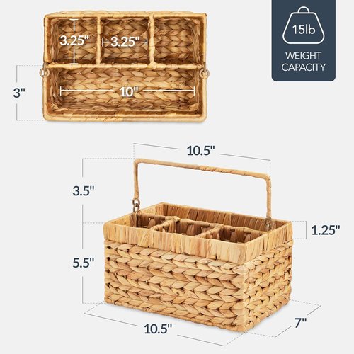 Best Choice Products Utensil Caddy - Woven Wicker 4-Compartment Silverware Organizer | Natural Cutlery Holder for Kitchen & Events