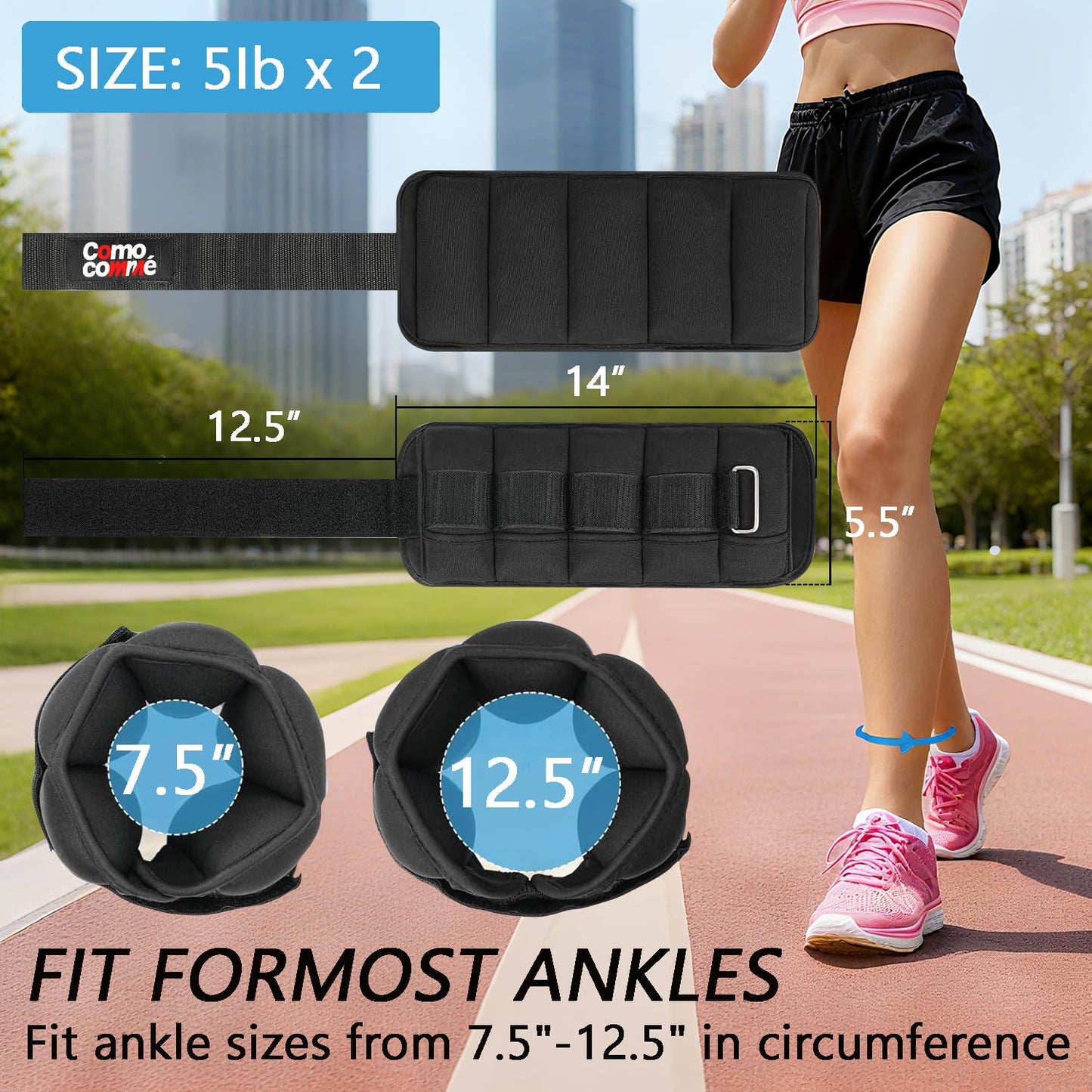 Adjustable Ankle Weights, 5lb 1 Pair Black Strength Training Wrist Leg Arm Weights for Women, Kids and Men, Weighted Ankle Weight Set with Removable Sandbags for for Gym, Fitness Workout, Running, Lifting