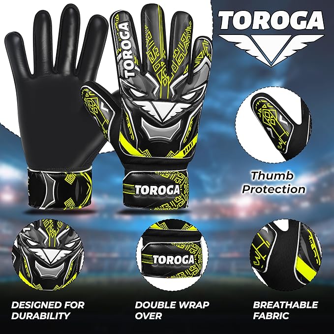 Goalkeeper Gloves for Kids & Youth – Soccer Goalie Gloves, Strong Latex Grip, Double Wrist Support & Breathable Mesh – Boys Football Gloves