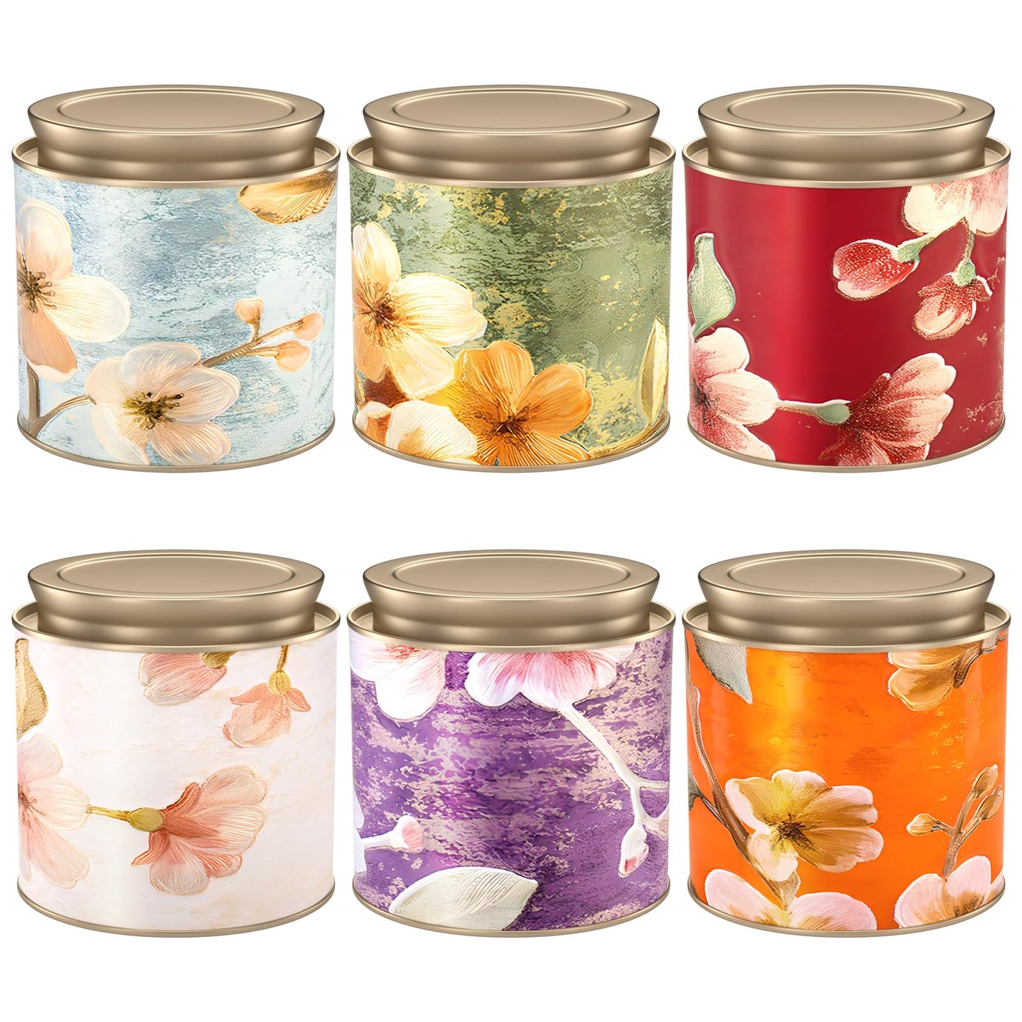 6 Pack Airtight Tea Canisters,15 Fluid Oz Embossed Tea Tins for Loose Leaf Tea Storage. Ideal for Tea, Coffee Beans, Candy, Nuts & More! Perfect for Kitchen and Pantry, Size 3.62x3.62" Coffee Canister