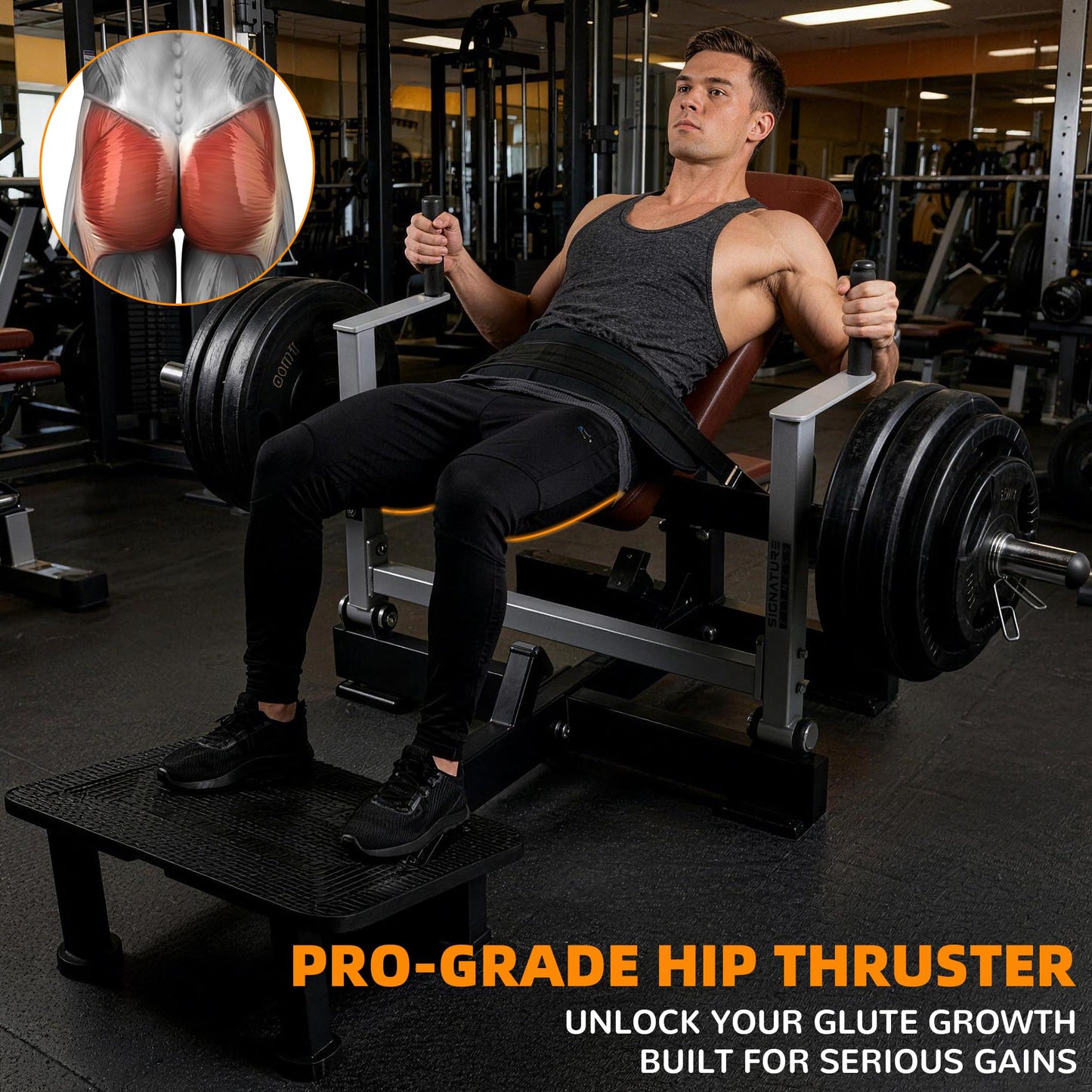 Signature Fitness Glute Bridge Plate-Loaded Hip Thrust Machine for Butt Shaping and Building Glute Muscles