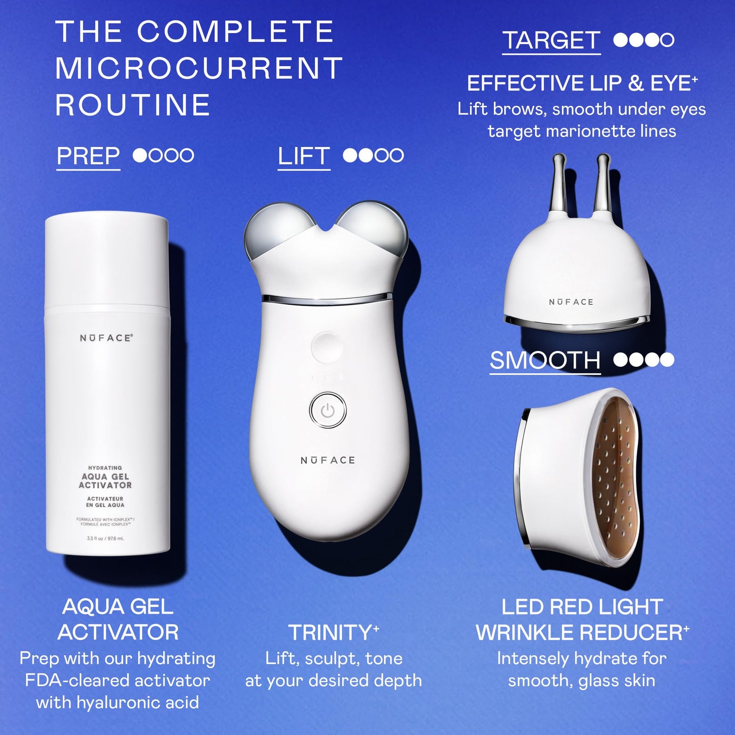 NUFACE Trinity+ Facial Massager - Face Firming & Toning Device for Lines & Wrinkles Treatment - FDA-Cleared Wrinkle Reducer + Lip & Eye Attachment + Aqua Gel Activator - 3 Frequency Microcurrent