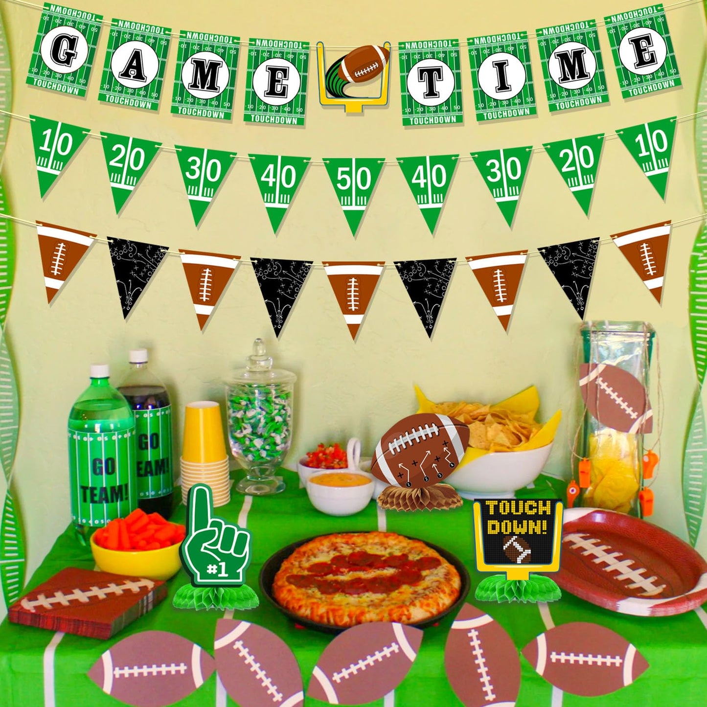 Ufocusmi Pre-Strung Football Party Decoraitons Game Time Banner Football Banners, Sports Themed Honeycomb Table Centerpieces Birthday Party Supplies