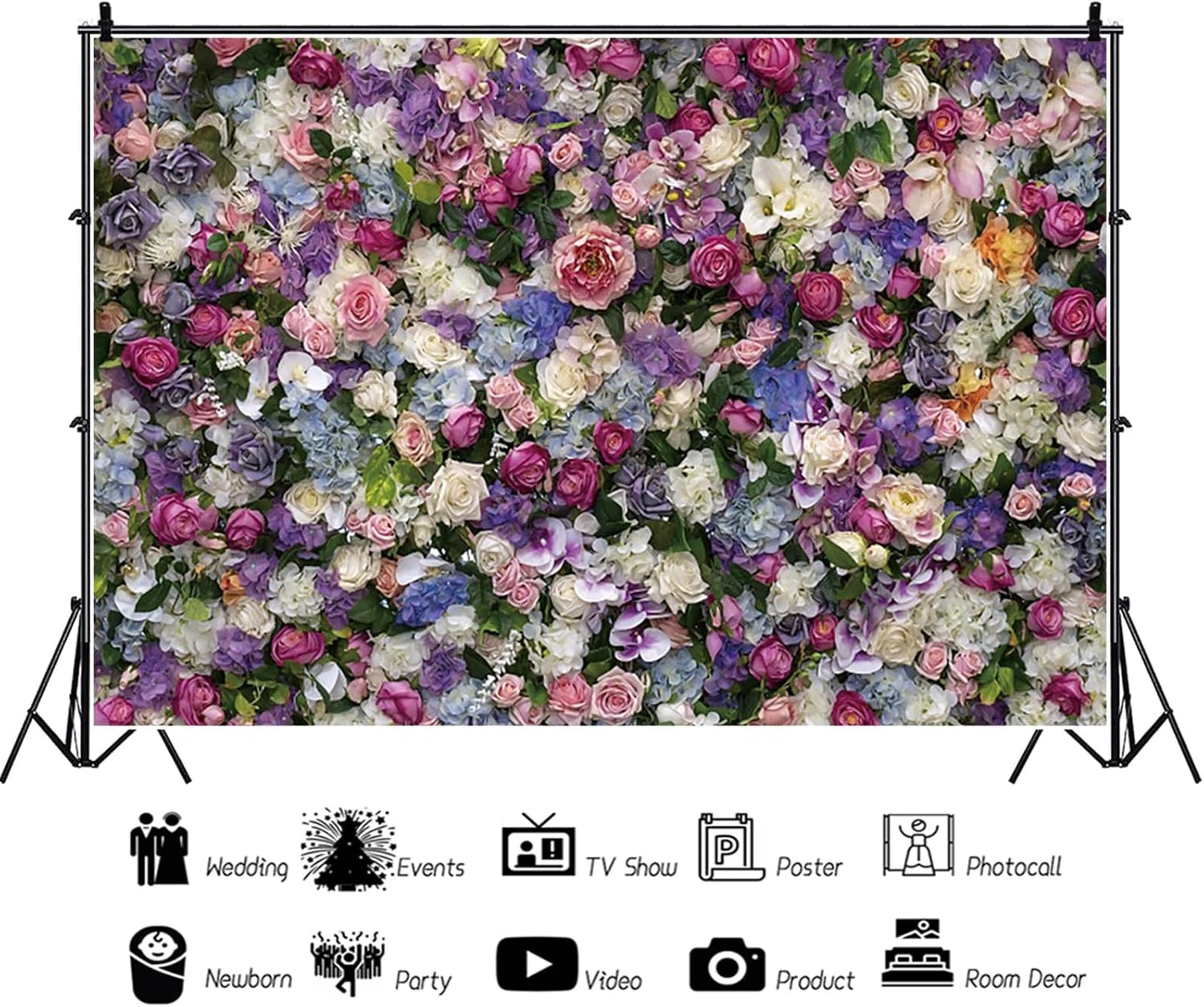 RiePoiia 7x5ft Colorful Flowers Wall Backdrop Spring Blooming Flowers Oil Painting Background Wedding Bridal Birthday