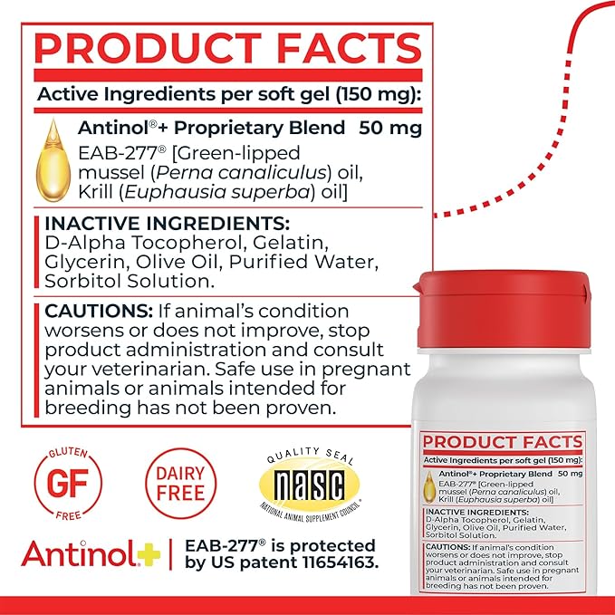Plus, Mobility, Hip, and Joint Supplement for Dogs, Green-Lipped Mussels and Krill Oil - Dog Joint Supplement, Better and Faster Than Glucosamine and Chondroitin, 150 Soft Gels