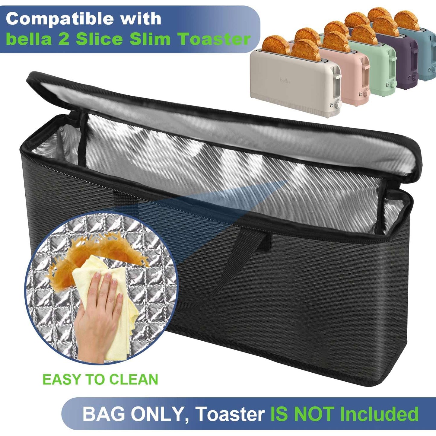 NUENSS-ROR Carrying Bag for Bella 2 Slice Slim Toaster, Portable Outdoor Toaster Travel Carrier Bag Case for Bella, Waterproof & Heat-Resistant 2 Slice Bread Maker Bag with Aluminum Foil Lining