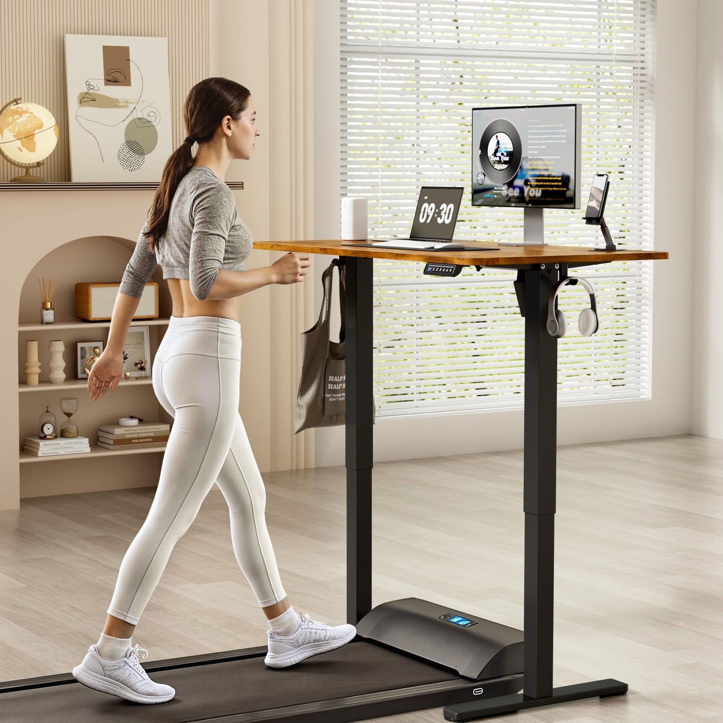 YESHOMY Height Adjustable Electric Standing Desk, 46 x 24 Inches Memory Home Office Sit Stand up Desk with Phone Holder and USB Charging Port, Rustic Brown