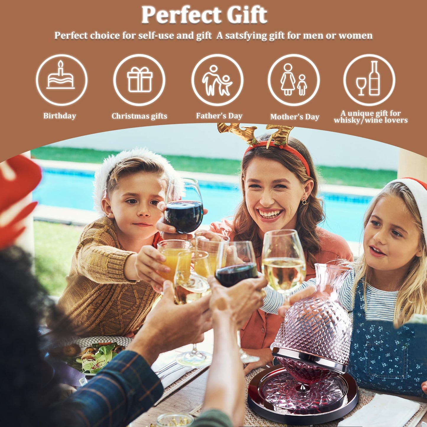 Red Wine Decanter 50oz/1500ml, YTHFGRT Wine Carafe Decanter Made of Lead-Free Crystal Glass, 360° Rotating Decanters for Whisky and Wine, Decanter Gift Box Design for Men Women Gifts