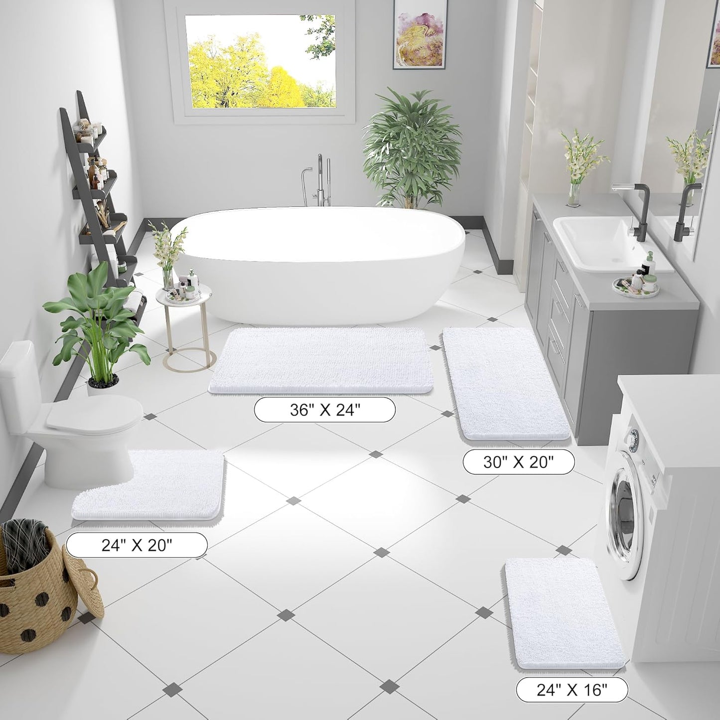 OLANLY Bathroom Rugs - Extra Soft Chenille Bath Mats with Rubber Backing | Quick Dry & Machine Washable, 36x24, White