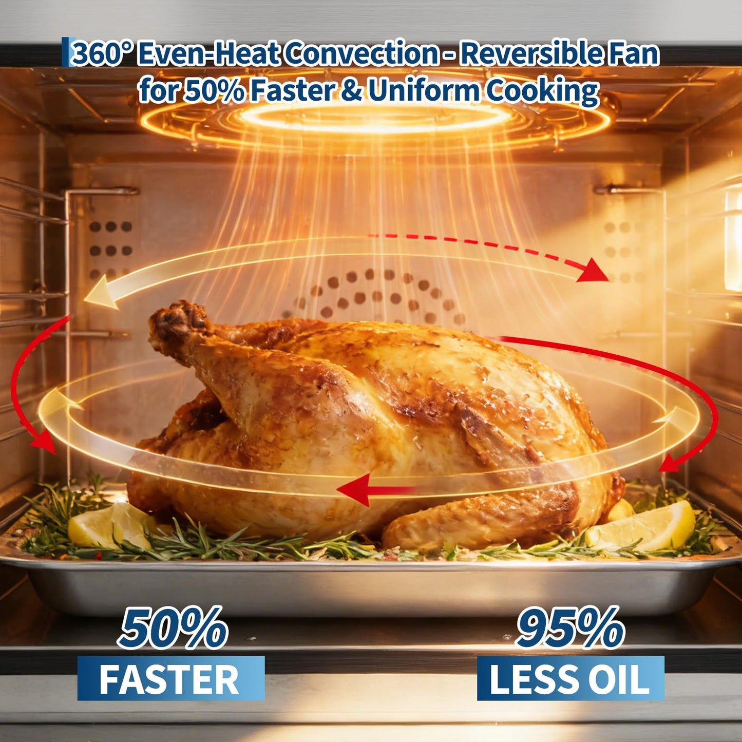 Commercial Convection Oven 2.3 Cu.ft, 2400W High Power 4-Tier Countertop Oven, 68L/60Qt, Stainless Steel Baking Electric Oven with 4 Trays & Timer & Clip Gloves, 120V, for Restaurant Shop
