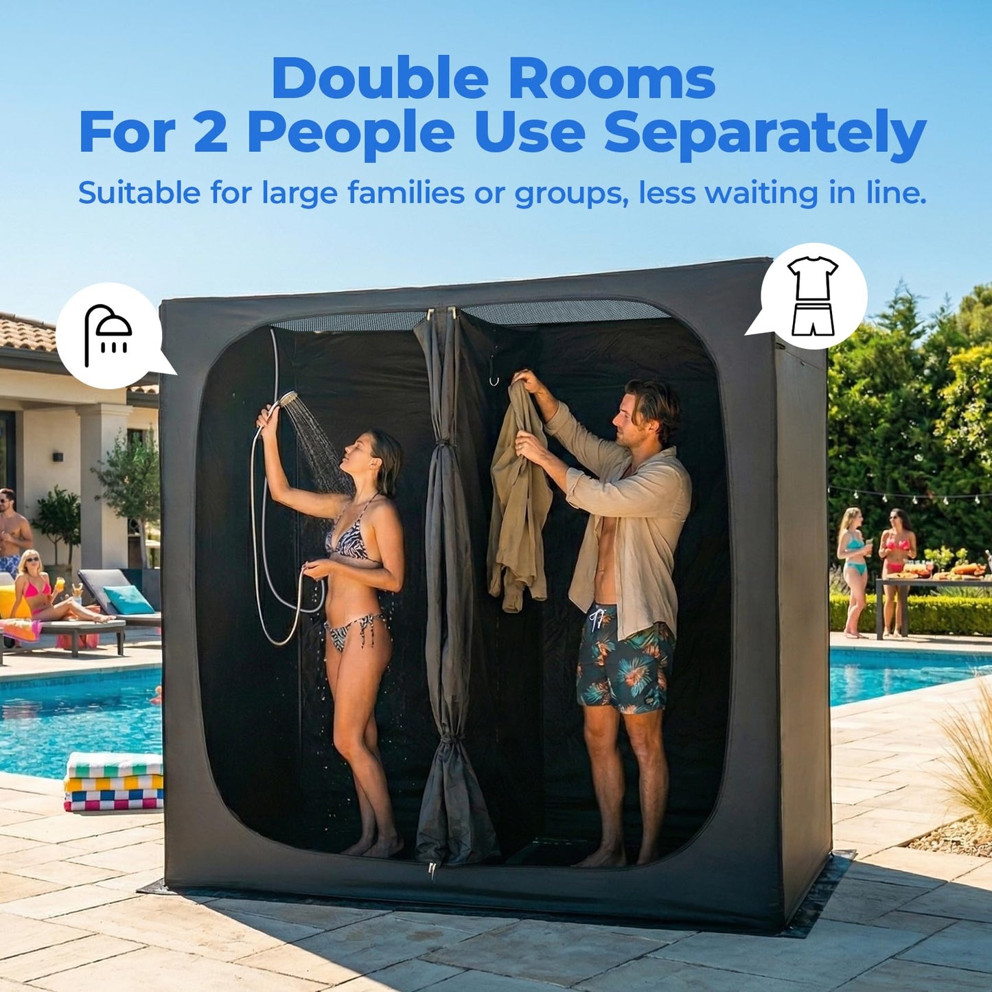 EighteenTek® Shower Tent, 2-Room Changing Room, Outdoor Shower Enclosure Spacious, Privacy Canopy Shelter with Floor & Doors, Stable & Durable, Toilet Tent Bathroom for Courtyard, Pool, Photoshoot