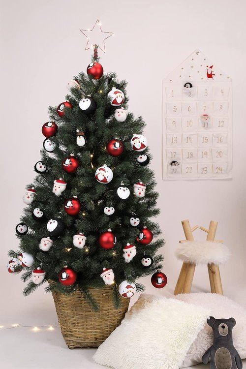 DN DECONATION Black and White Christmas Ornament - Cute Hand-Painted Santa Ball for Xmas Tree