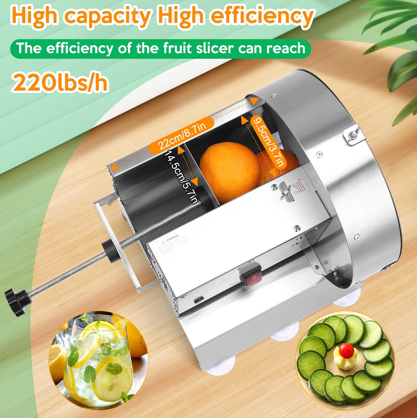 LLNC Commercial Vegetable Slicer Commercial Fruit Cutter Electric＆Manual 0-10MM Adjustable Thickness Stainless Steel 0-0.39’’ for Lemons, Cabbage, Potatoes, Apples