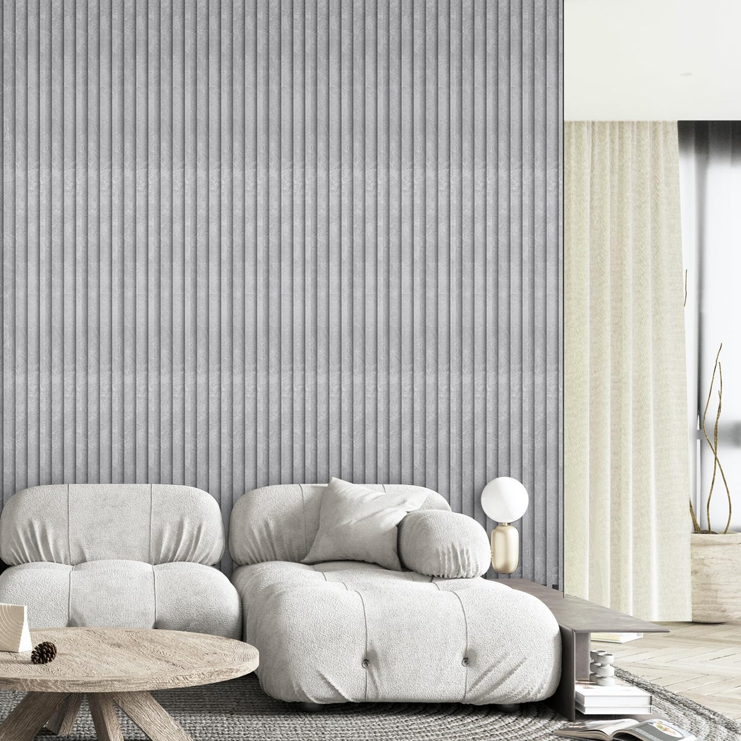 OUZUGIE WPC Acoustic Slat Wall Paneling, 8-Pack 96 x 6 Inches 3D Wall Panels for Interior Wall Decor,Living Room,TV Background,Study Room,Office Spaces,Bedroom,High Grille (Gray Marble)