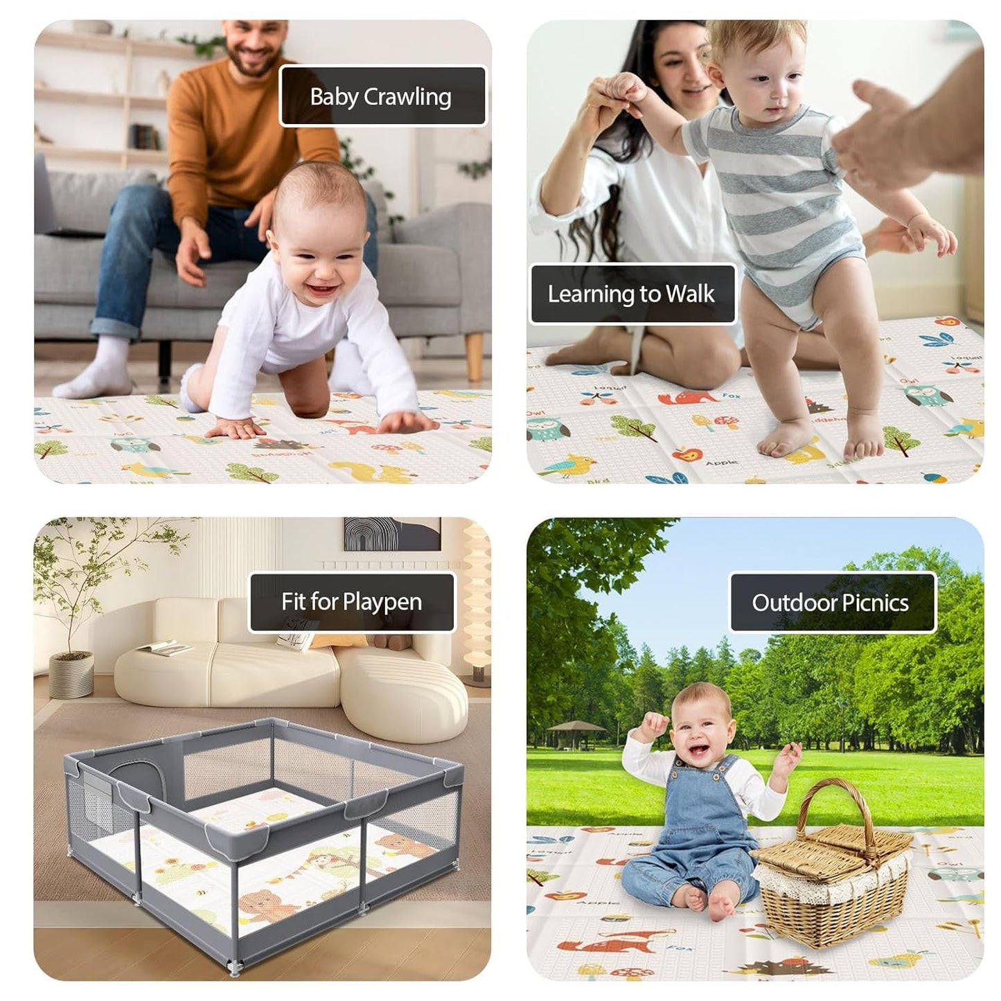 XVISHX Baby Play Mat, 50 x 50 Inch Play Mat Perfect for Use Baby Playpen, Foldable Baby Foam Playmat for Floor, Portable Waterproof Activity PlayMats for Babies, Infants and Toddlers