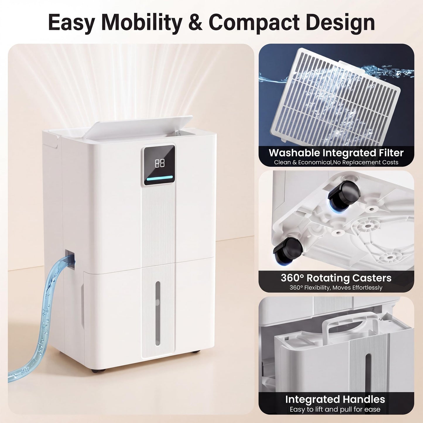 Dehumidifier for Basement and Home,6000 Sq. Ft 100 Pint Portable Dehumidifier with Drain Hose, Energy Efficient with Auto Mode and 24H Timer, Quiet for Bedroom, Bathroom, Rv, Garage