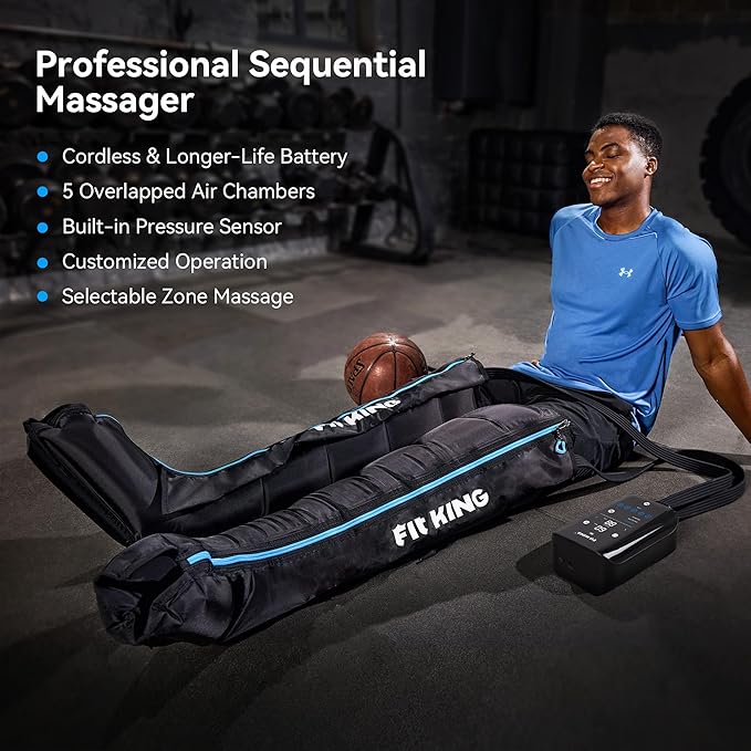 FIT KING Cordless Recovery System, Professional Air Compression Massager, Reduces Muscle Pain and Improves Circulation, Warm-up and Fast Recovery for Athletes, Customized Zone Massage Optional (Large)
