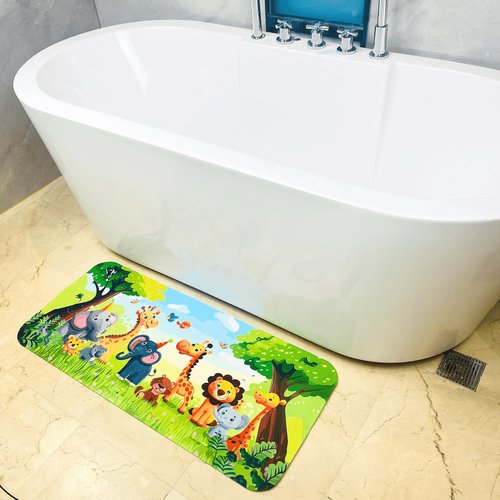 BEEHOMEE Bath Mats for Tub Kids,Baby Toddler - Large Cartoon Non-Slip Bathroom Bathtub Anti-Slip Shower Mats for Floor 35x15,Machine Washable XL Size Bathroom Mats (Jungle Friends)