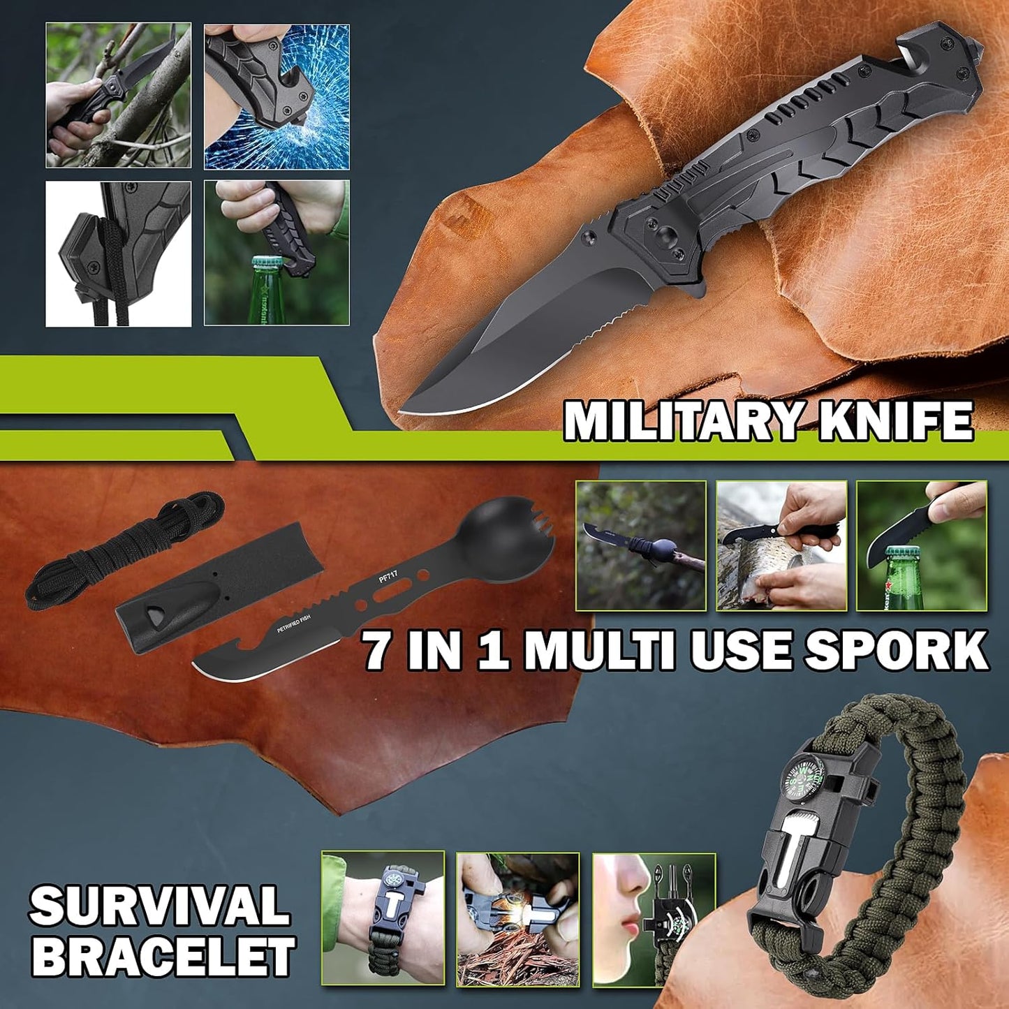 Survival Gear 17-in-1 Kit | Essential Tools for Fishing, Hunting & Camping | Perfect Christmas Gift