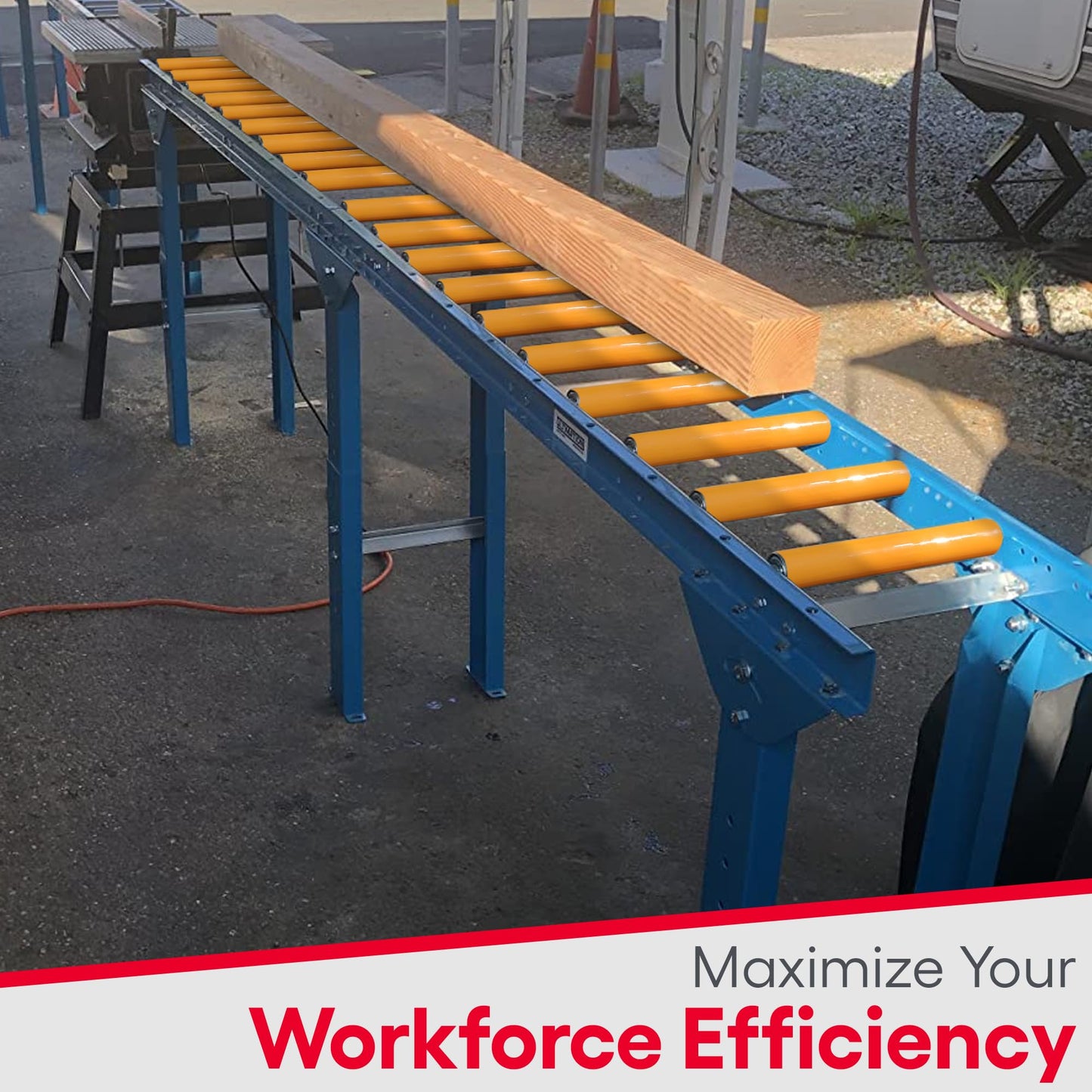 Ultimation Gravity Conveyor with Poly-Coated Rollers, 12" W x 5'L with Legs Included, 6" Centers – Heavy-Duty Roller Track System for Table Saw Accessories, Warehouse & Industrial Material Handling