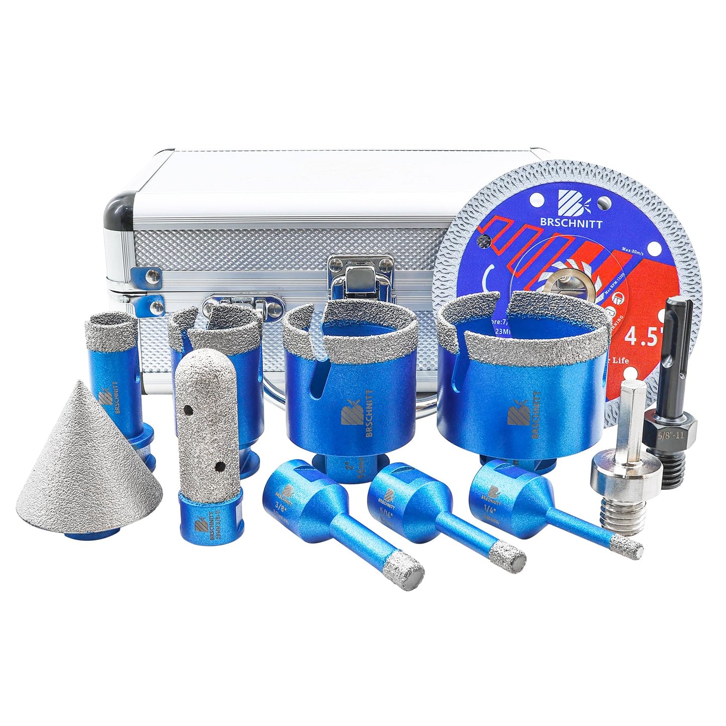 Diamond Core Drill Bit Set - BRSCHNITT Tile Hole Saw Kit 1/4" 5/16" 3/8" 4/5" 1-3/8"2" 2-1/2" & 4/5" Finger Bit & 2" Chamfer Bit for Porcelain Tile Ceramic Marble Granite & Diamond Blade