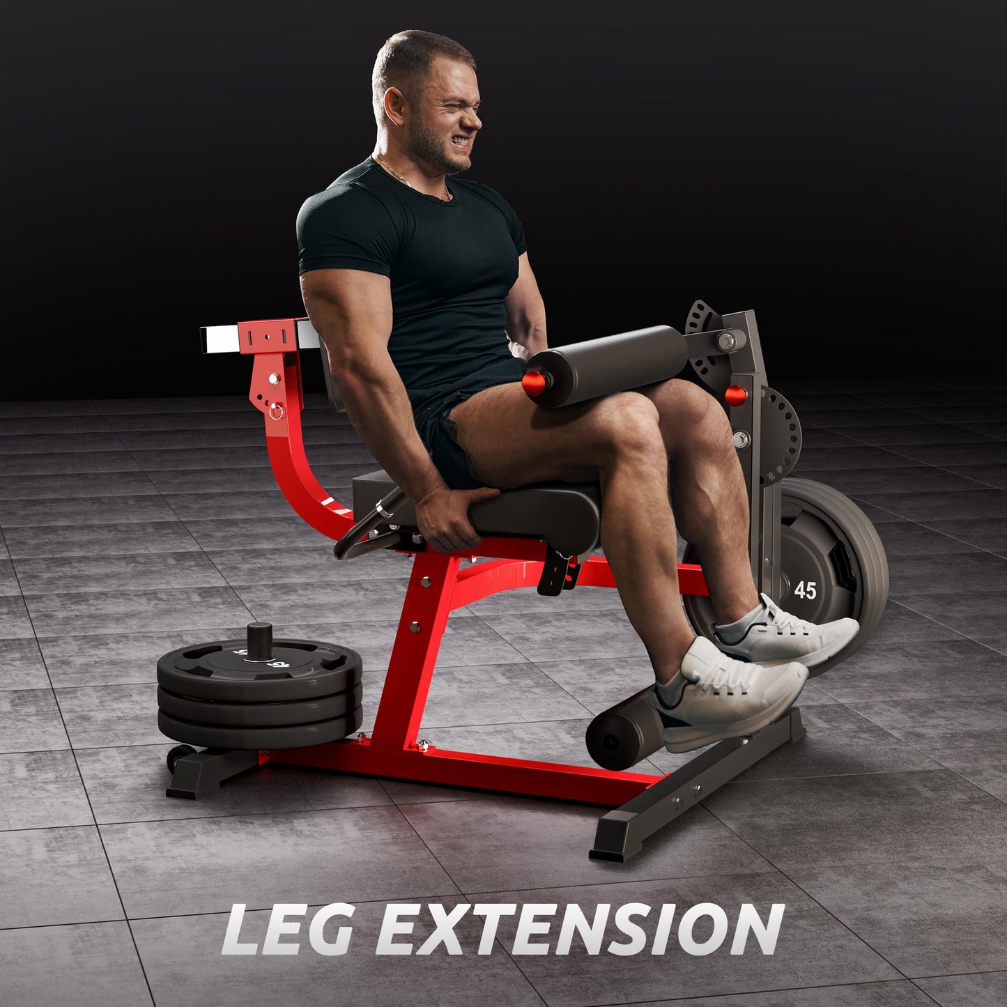 XGEME Leg Extension and Curl Machine, 2-in-1 Seated Lower Body Strength Training Equipment for Home Gym, Adjustable Leg Developer with High-Density Foam Rollers, Fits 1" & 2" Weight Plates