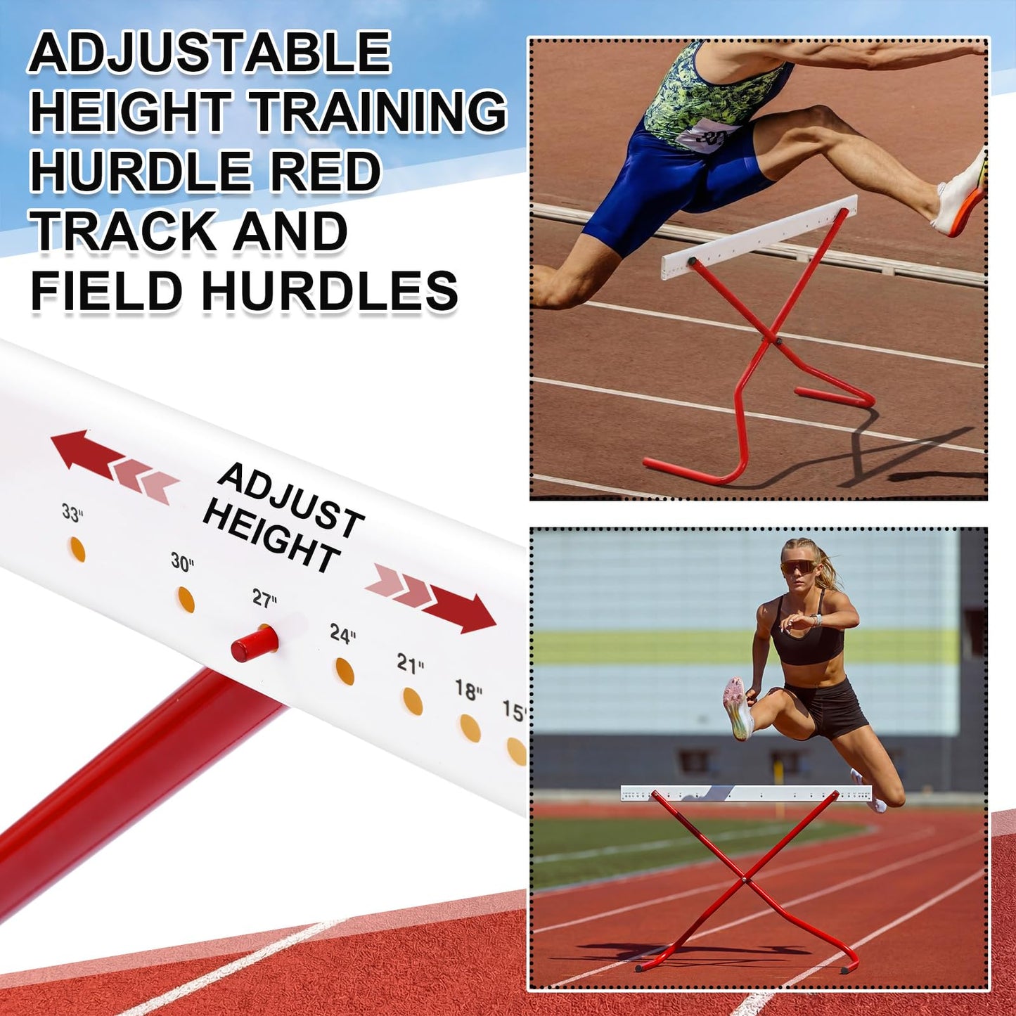 Jenaai 2 Set Adjustable Height Hurdles Training Equipment, Sports Track and Field Equipment, Portable Adjustable Hurdles, Practice Training from 6 to 42 Inch, Including Ropes to Secure