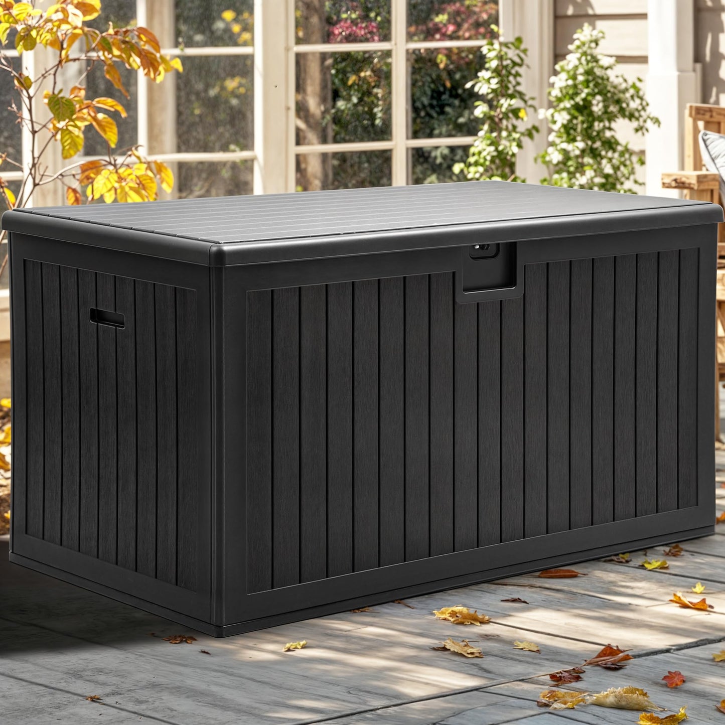 YITAHOME 260 Gallon Large Deck Box with Divider & Side Handles, Outdoor Double-Wall Storage for Patio Furniture Cushions, Garden Pool Accessories, Water Resistant & Lockable, Black