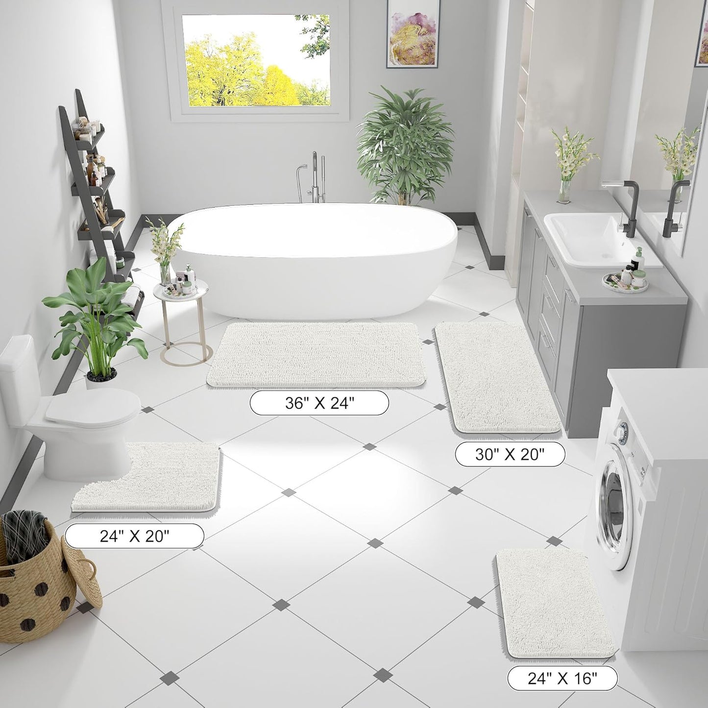 OLANLY Bathroom Rugs - Extra Soft Absorbent Chenille Mats | Quick Dry, Machine Washable, 36x24, Ivory