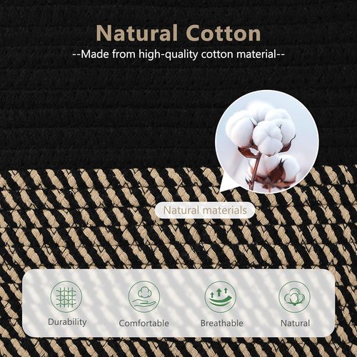 ECDYQXVU Cotton Rope Basket - Woven Storage Basket with Handle | 15x10x9 Inch for Laundry, Towels, Books (Black Brown)