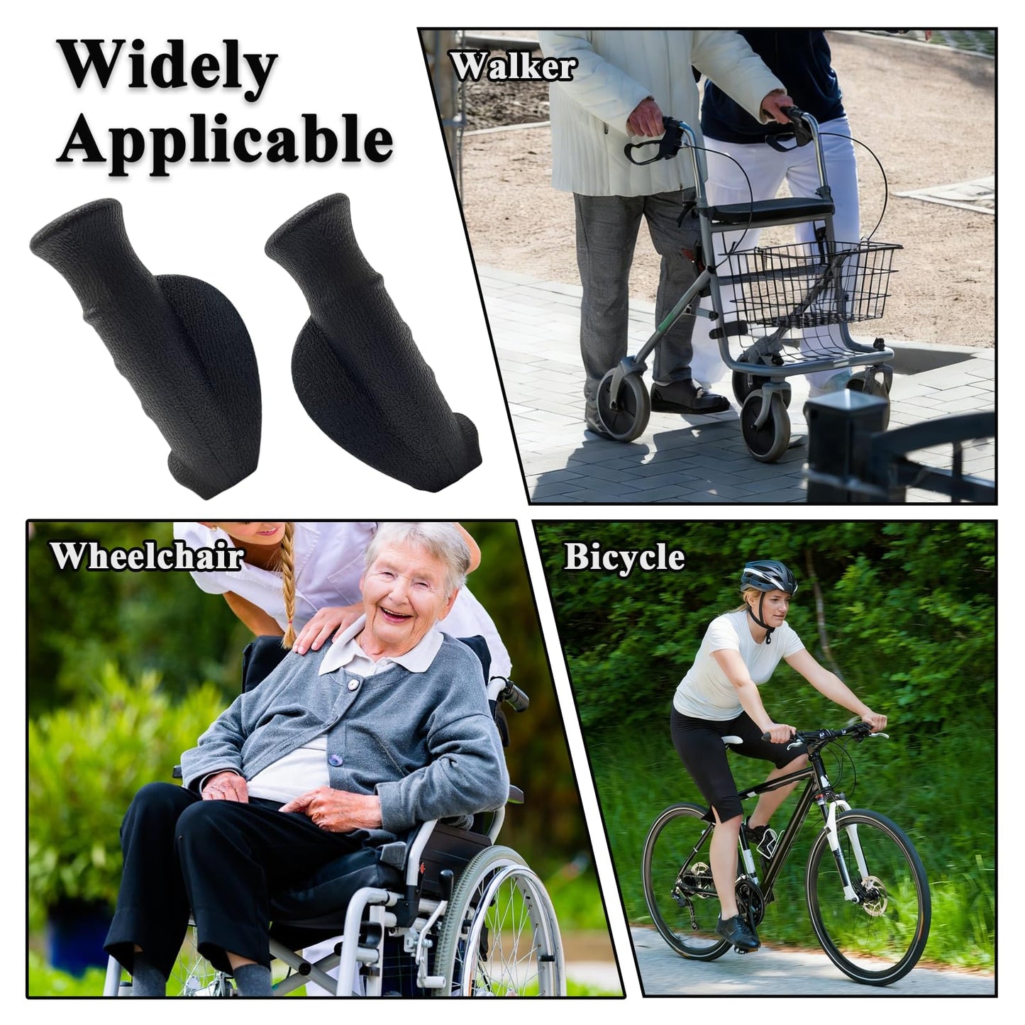 Rollator Hand Grip for Rolling Walker Replacement - Elderly & Disabled Patient Handgrips Accessories, 7/8", 2 Pcs (Black-A)