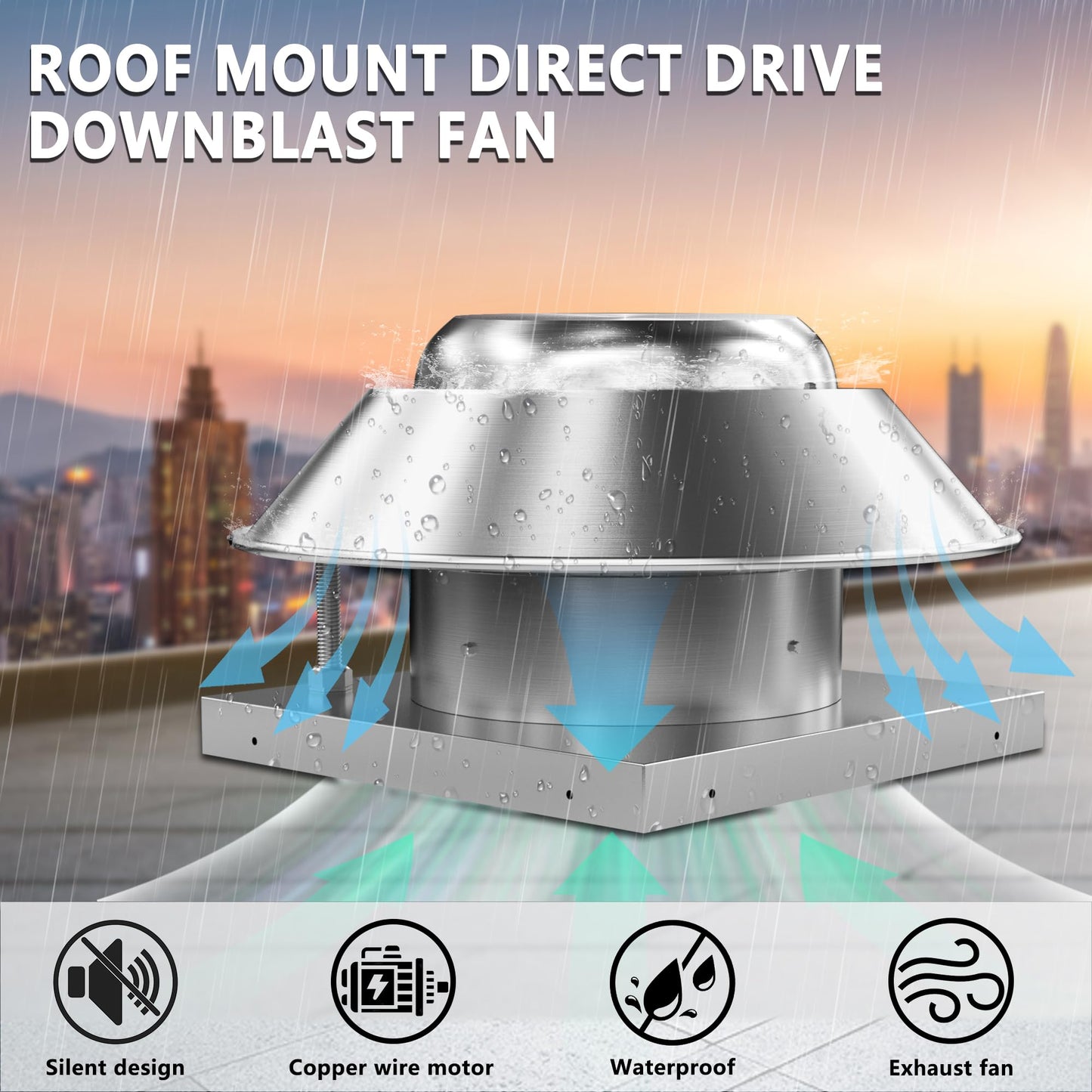FICBXRA Roof Exhaust Fan Direct Drive Axial Downblast Exhaust Fan -21" Fan Base, 1/6 HP 115 Volt Single Phase Motor 1160 CFM