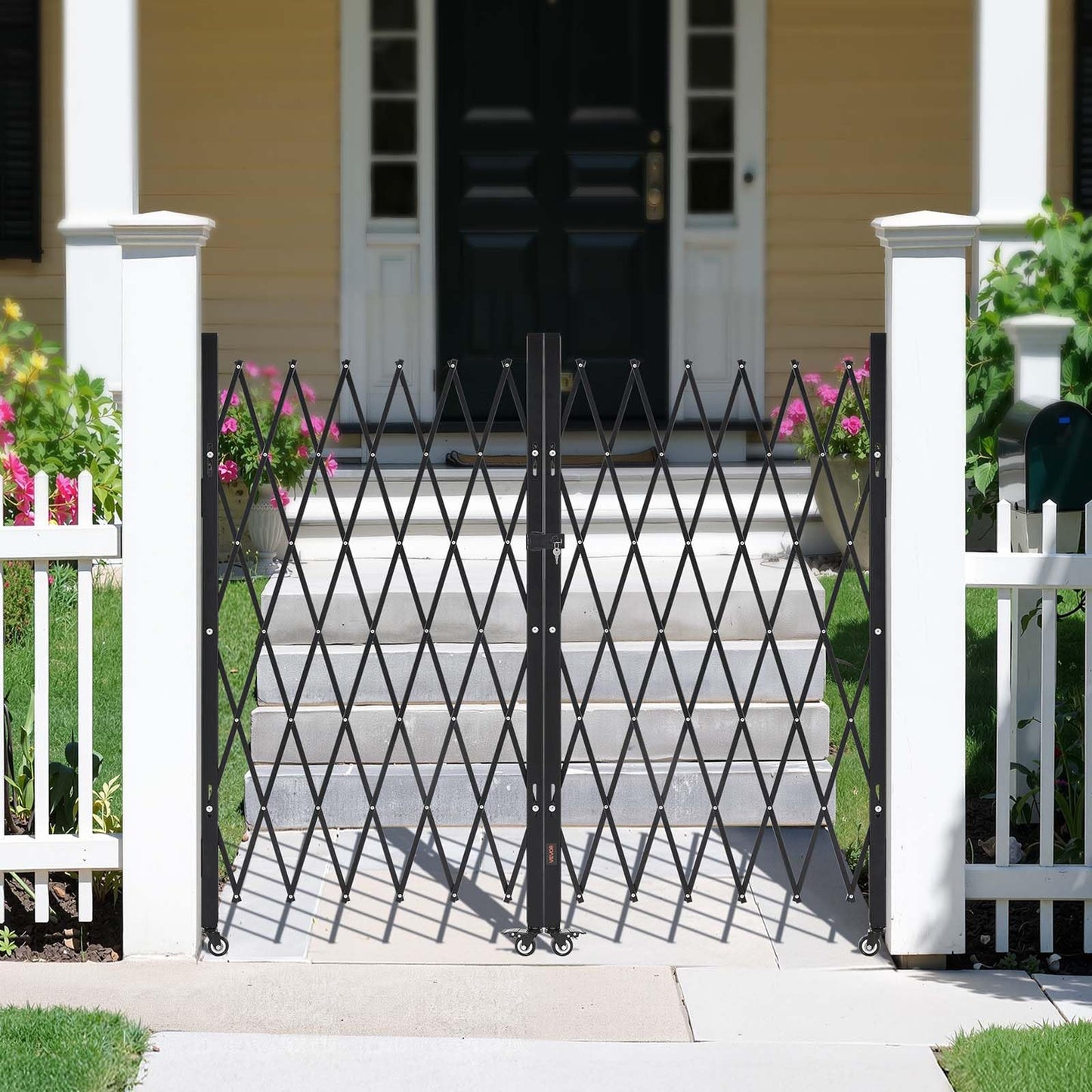 VEVOR Double Folding Security Gate, Lockable Scissor Gate with 360° Swivel Casters, Outdoor Barricade Steel Retractable Gates, for Entry Security, Garage, Warehouse & Pool, 125.98 x 63.19 in (W x H)