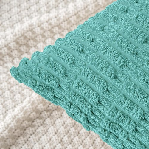 MIULEE Corduroy Throw Pillow Covers - Soft Boho Striped Design | 18x18 Inch Aqua Green for Modern Farmhouse Decor