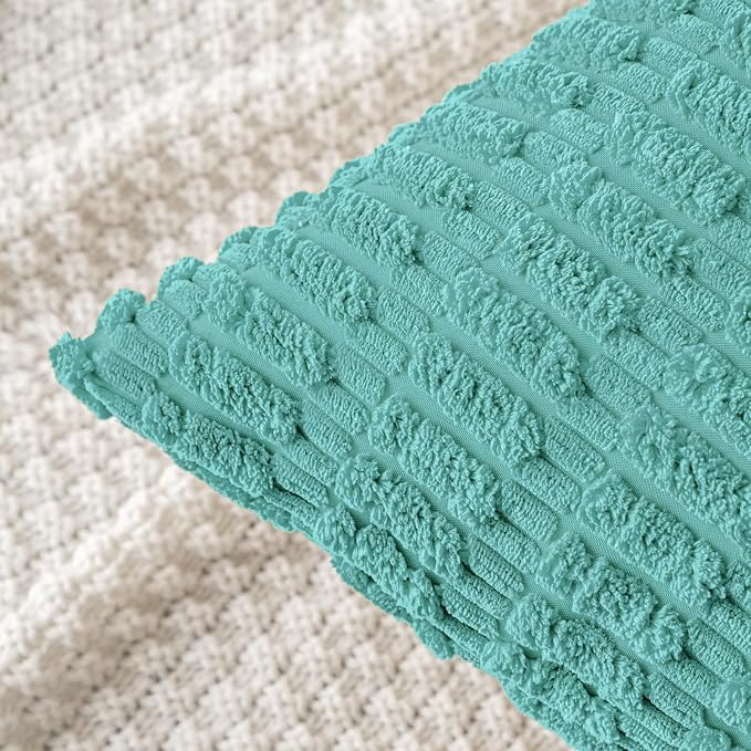 MIULEE Pack of 2 Corduroy Decorative Throw Pillow Covers 20x20 Inch Soft Boho Striped Pillow Covers Modern Farmhouse Home Decor for Summer Sofa Living Room Couch Bed Aqua Green