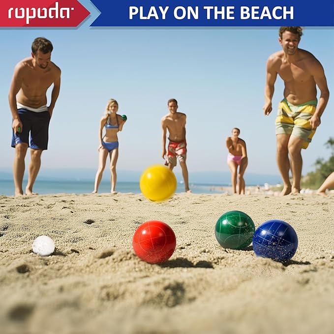 ropoda 107mm Bocce Ball Set Regulation Size and Weight with 8 Resin Bocce Balls, Resin Bocci Balls for Professional Tournament Competition, 60mm Pallino, Nine-Grid Shockproof Carrying Bag(2-8 Players)