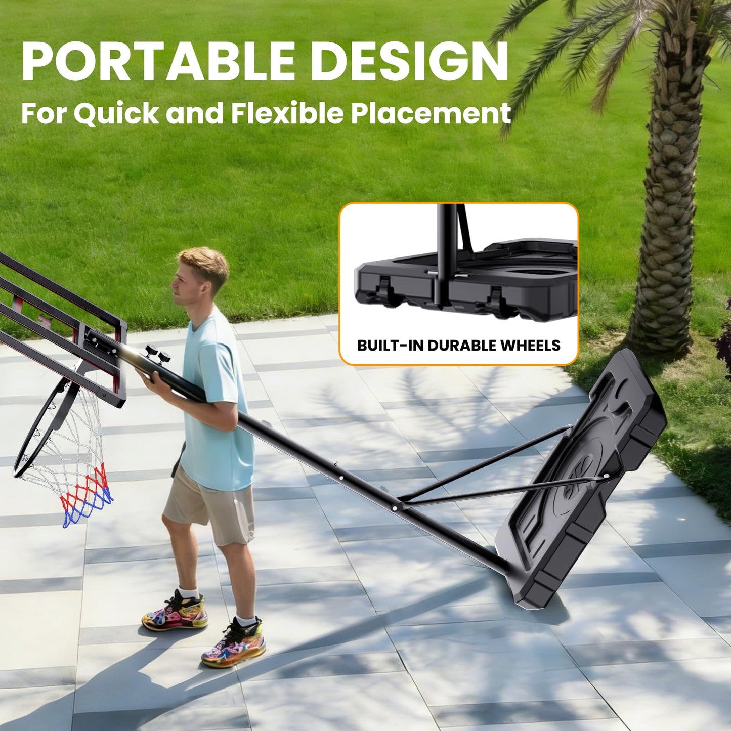 Portable Basketball Hoop 4.1–8.5FT Adjustable, 32" Shatterproof Backboard, Fillable Base with Weight Bag & Wheels, Outdoor Basketball Goal for Kids & Teens Backyard Driveway(Red)