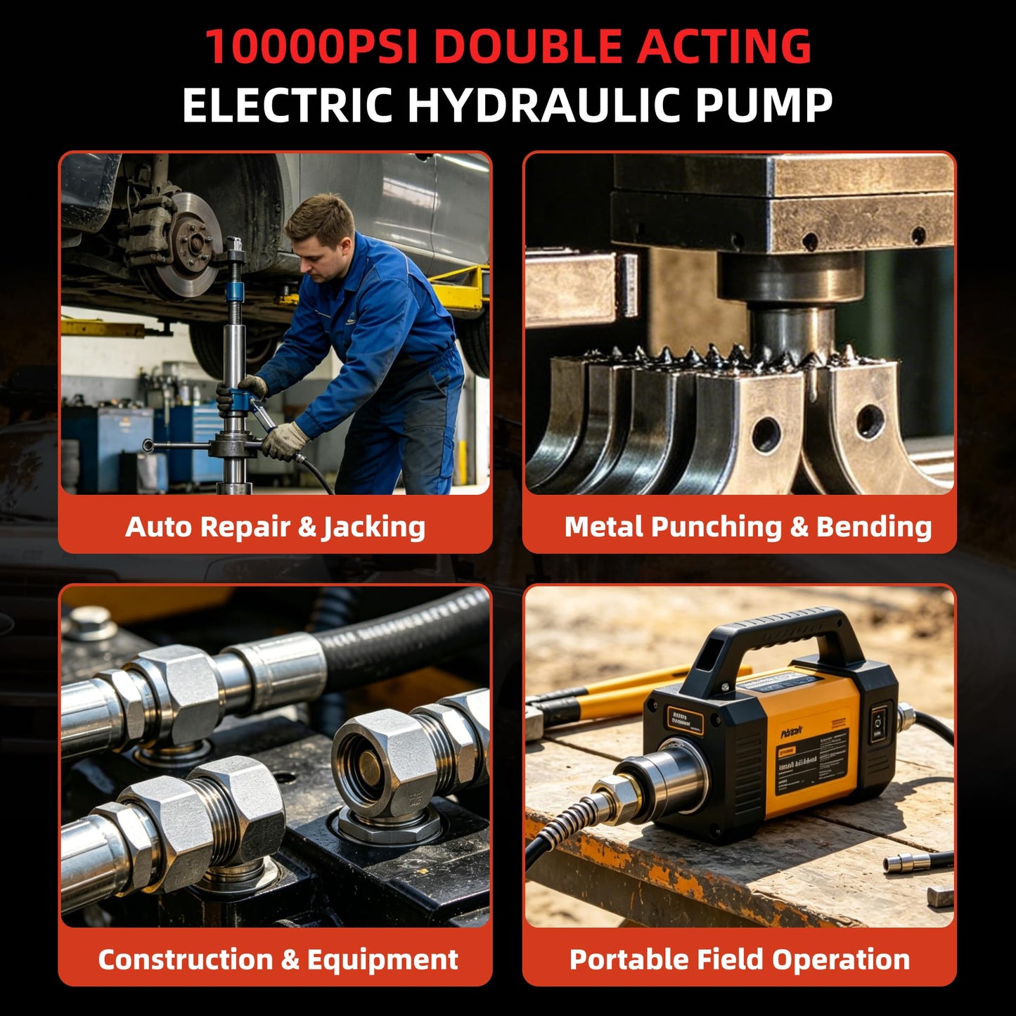 Electric Hydraulic Pump Double Acting 8.4 Quart (2.1 Gallon) Hydraulic Power Unit, 750W 110V Portable Hydraulic Pump with Solenoid Valve, 10000 PSI for Jack, Punching and Bending Machines