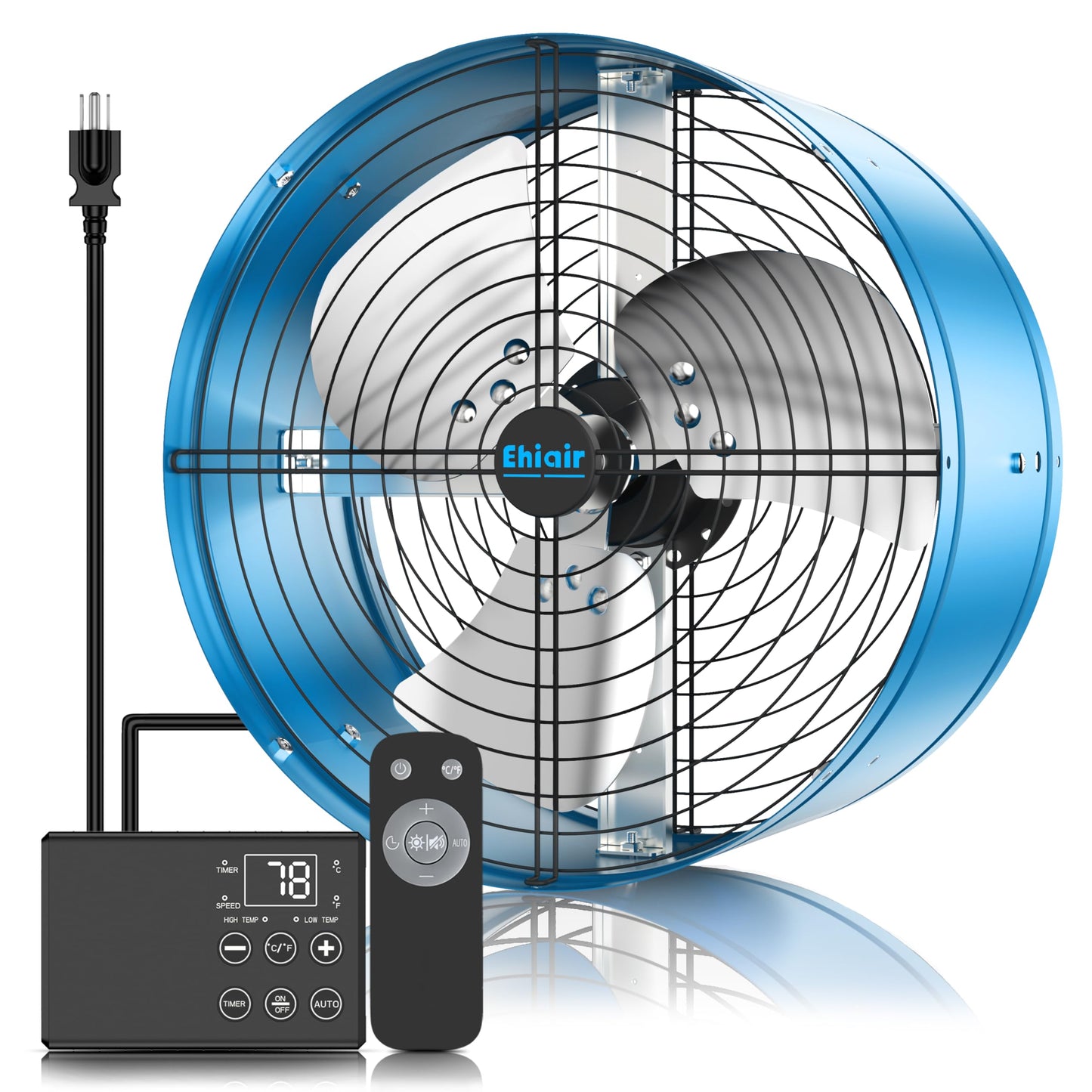 Ehiair 15" Attic Fan with Thermostat & Remote Control, 1800 CFM Gable Vent Exhaust Fan, Auto On/Off Based on Temperature, 2500 Sq Ft Coverage, 70W, 3 Speeds, 18-Hour Timer, Plug-and-Play