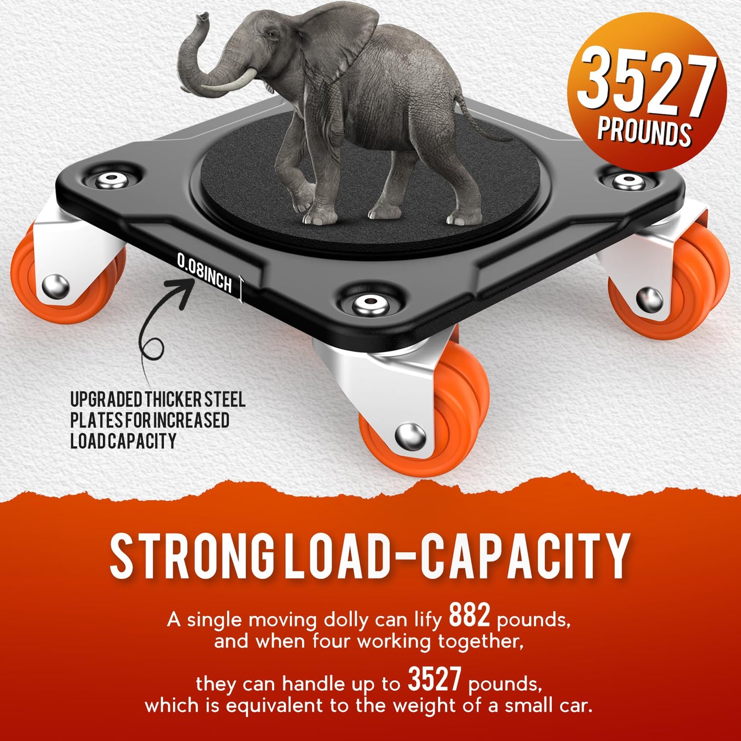 WOUOW Furniture Mover Ultra Plus with 10 Wheels – Upgraded Double-Wheel Design, Carbon Steel Panel Heavy Duty Dolly with Lifter, Max Load 3527 LBS, More Stable & Smoother Moves (6.7×6.7 in)