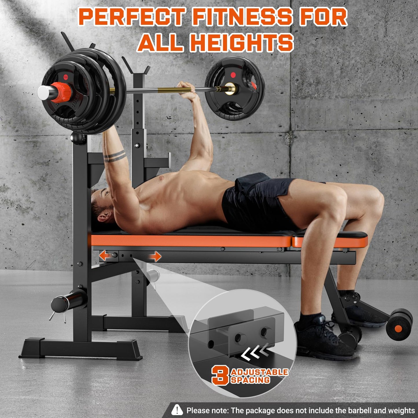 Adjustable Weight Bench with Squat Rack, 770lbs Heavy Duty Olympic Bench Press for Home Gym, Multi-Function Flat Incline Workout Bench Family Strength Training with Removable Foot Catch (Weight Bench Set+2*10LBS+2*25LBS Plates)