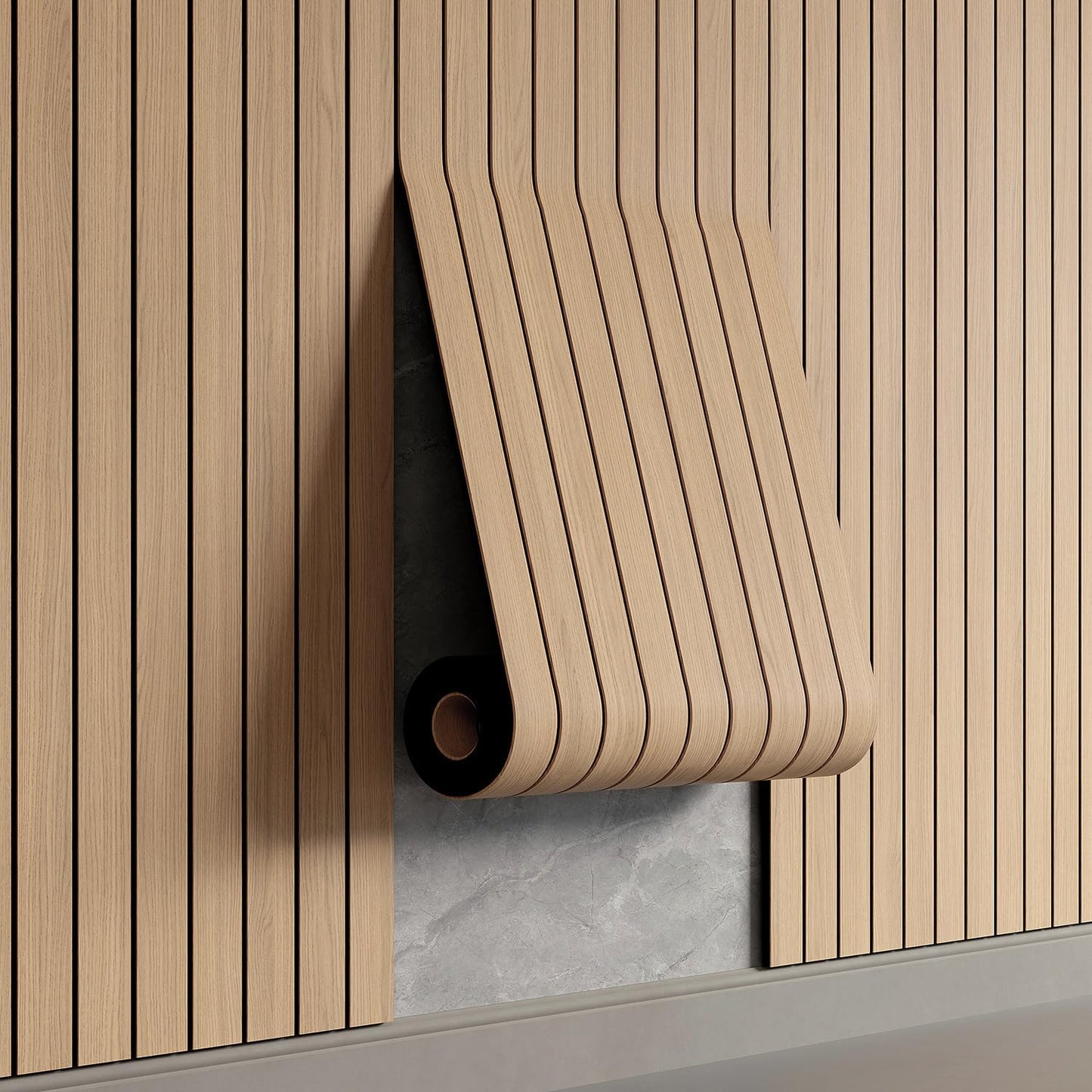 YU LI 3DH Peel and Stick PVC Slat Wall Panel 118"x15.75" Self-Adhesive Thick Faux Oak Wood Grain Wallpaper Panel 3D Soundproof Wall Panels for Walls & Ceilings