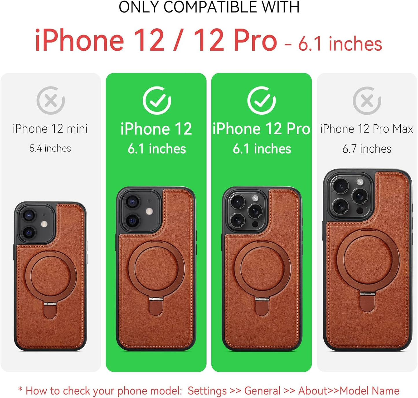 12/12 6.1", for iPhone Pro Case with Stand, Compatible with MagSafe, Slim PU Leather & TPU Drop-Proof Protective