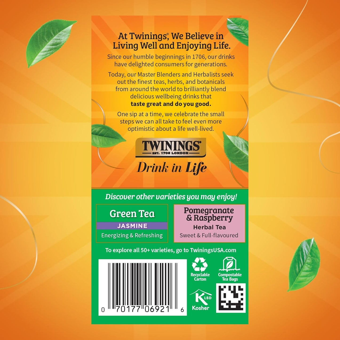 Twinings Green Tea - Pomegranate, Raspberry & Strawberry Flavor - 20 Individually Wrapped Bags